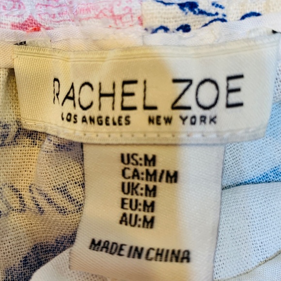 Rachel Zoe Palazzo Pants Linen Blend Pacific Stamps Size M White Beachy Tropical - Picture 14 of 16